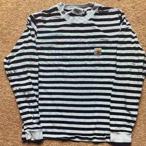 Carhartt WIP Black & White Striped Long Sleeve Pocket Tee with Logo Patch